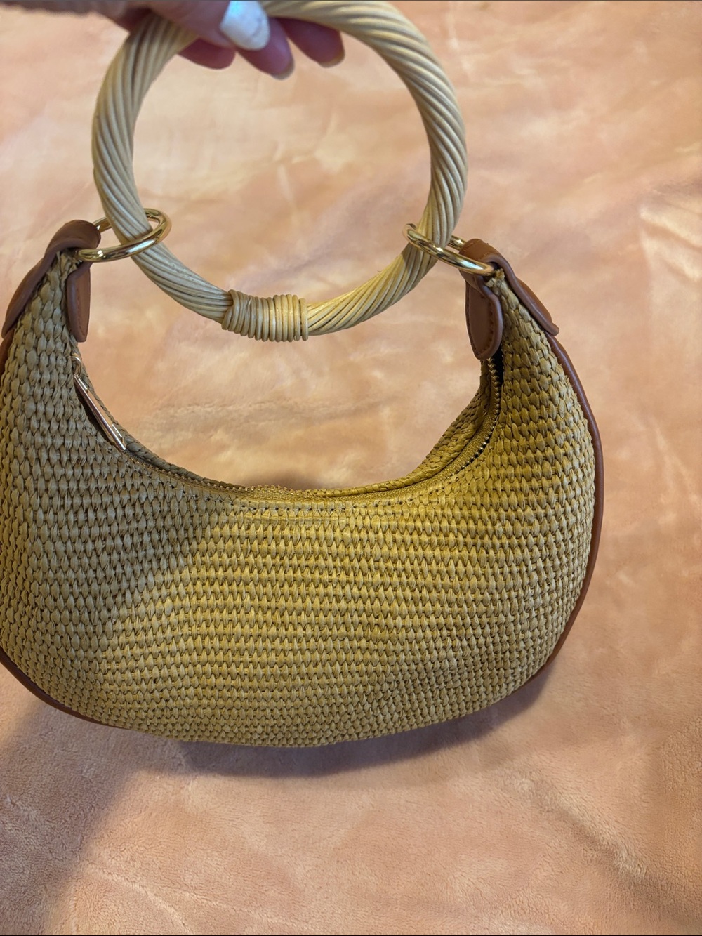 a new day Woven Mini Ring-Handle Bag in Mustard and Tan